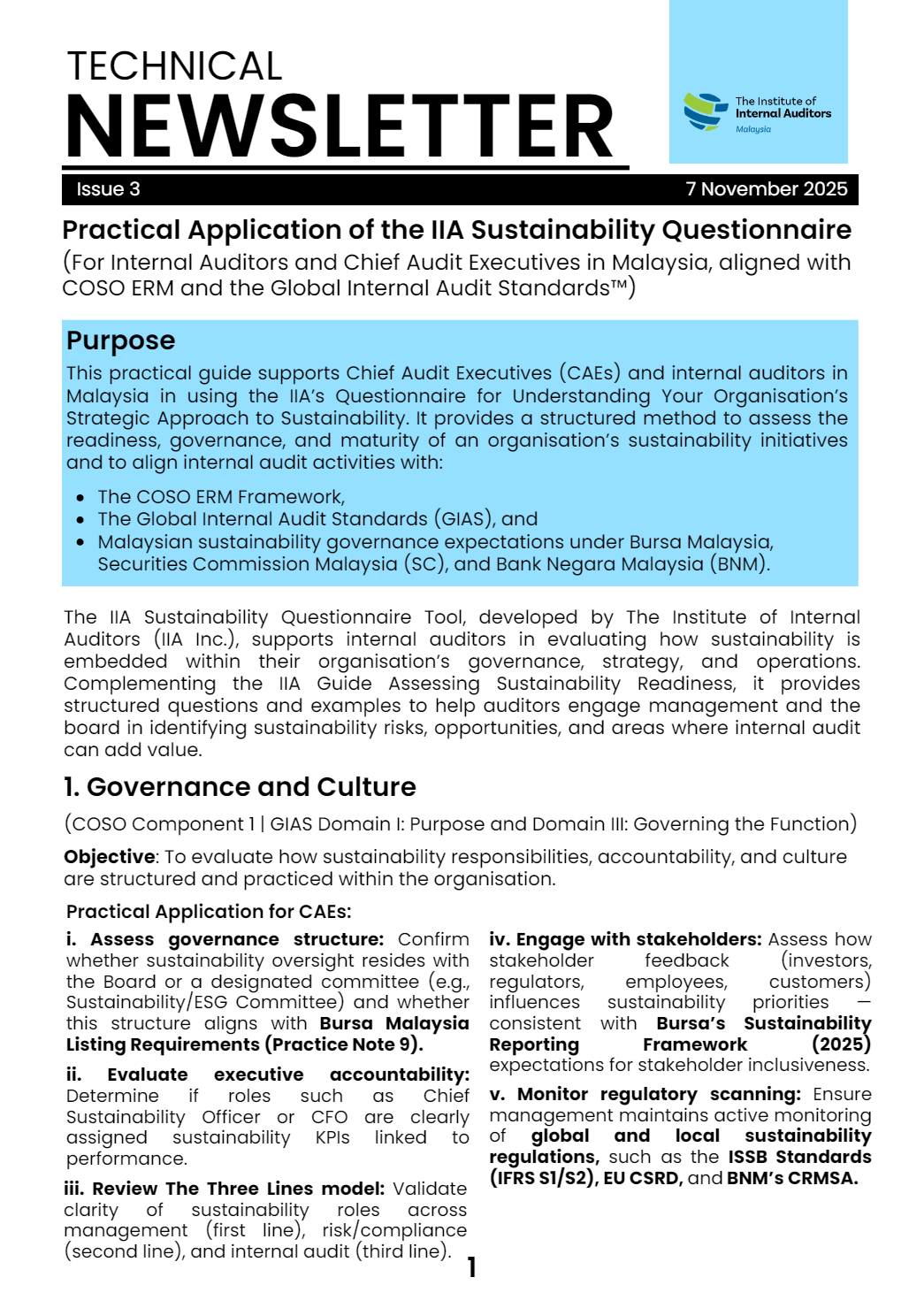 Practical Application of the IIA Sustainability Questionnaire